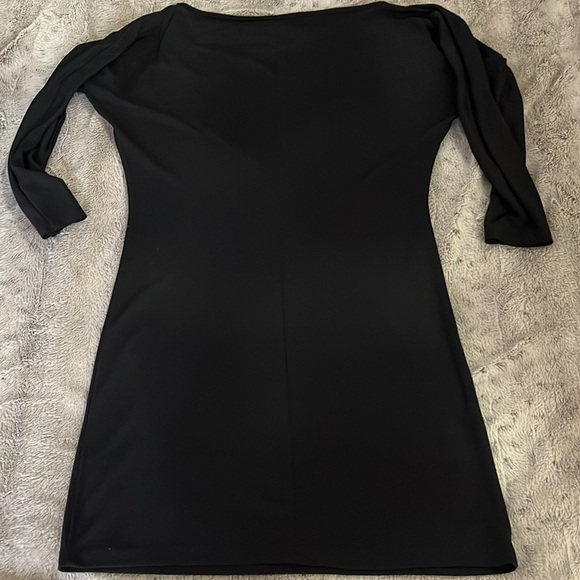 Black long sleeve dress L sleek stretch batwing LBD back seam retro chic Rũby - Picture 5 of 5